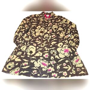 CHICO’S Jacket Floral, Beaded Design Size 3 Or XL Color Brown Tan rose Black